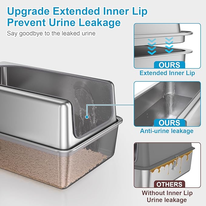 12'' High Sides XL All Stainless Steel Cat Litter Box with Lid,Deep Metal Litter Box for Big Cats,Extra Large Litter Boxes with High Wall Enclosure,Anti-Leakage,Never Absorbs Odors,Non-Sticky Surface-PawvioPets