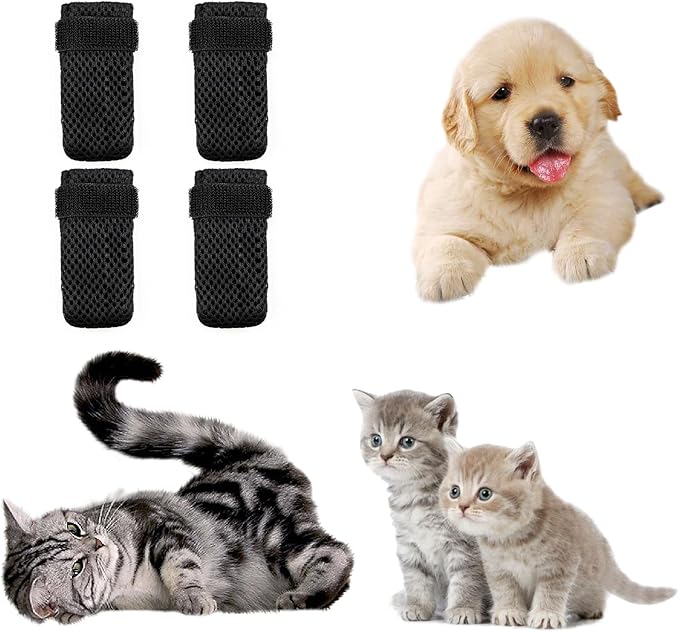 4 PCS Cat Boots, Cat Mittens to Prevent Scratching, Breathable Mesh Cat Foot Covers, Adjustable Cat Claw Protectors or Cats When Bathing and Nail Trimming-PawvioPets