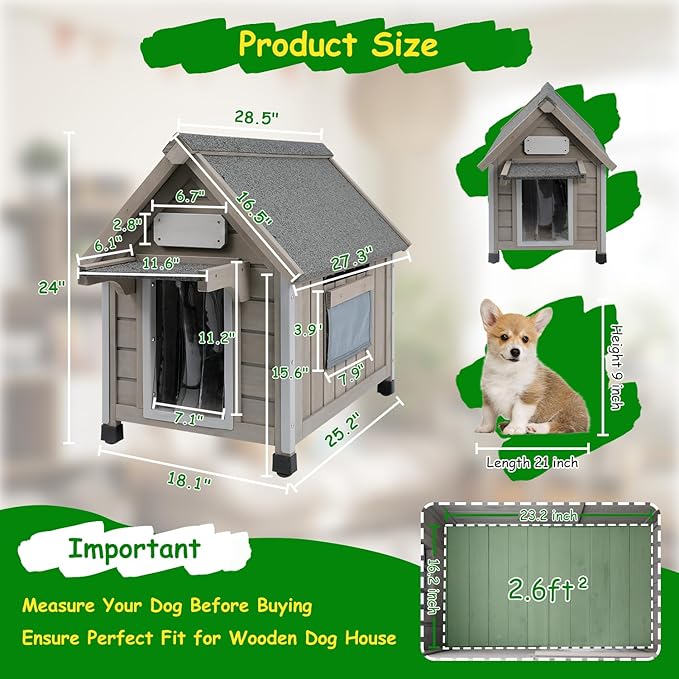 Dog House Outdoor Indoor Waterproof for Small Dog with Anti-Chewing Iron Frame, Raised Feet, Weatherproof Doghouse Kennel Puppy Shelter with Removable Floors(18" L*28.5" W*24" H)-PawvioPets