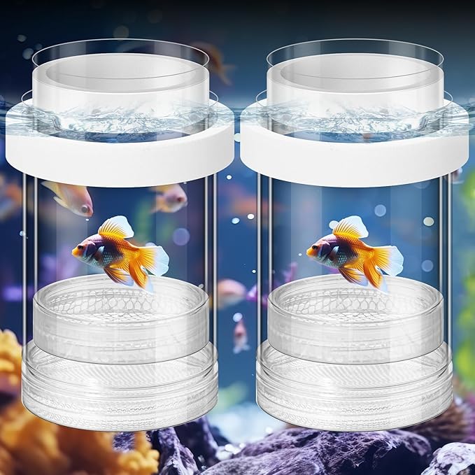 2 Pcs Breeder Box for Fish Tank Aquarium Breeder Separation Net Breeding Box with Suction Cup for Small Fish Shrimp Clownfish Guppy(White,M)-PawvioPets