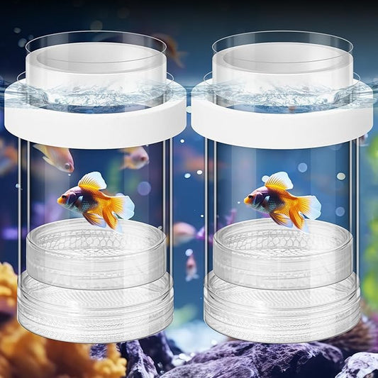 2 Pcs Breeder Box for Fish Tank Aquarium Breeder Separation Net Breeding Box with Suction Cup for Small Fish Shrimp Clownfish Guppy(White,M)-PawvioPets