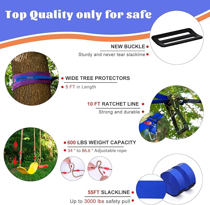 2x65 FT Ninja Warrior Obstacle Course for Kids with 13 Ninja Accessories - 600lbs Weight Capacity, Slackline with Swing Seat, Disc Swing, Ninja Wheel, Rope Ladder, Monkey Bar, Ninja Ring, Arm Trainer-PawvioPets