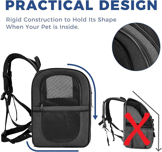 Apollo Walker Dog & Cat Carrier Backpack for 4-15lb Pets - Ventilated Safe Design with Padded Back Support, Breathable Mesh Pet Backpack for Hiking, Travel, Outdoor (Black)-PawvioPets