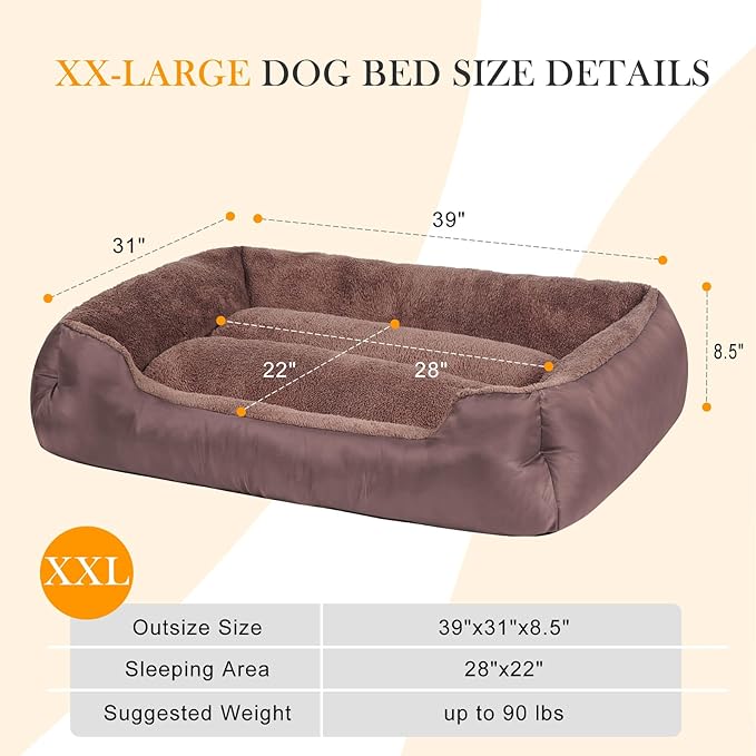 Dog Bed for Large Dogs, Rectangle Washable Orthopedic Pet Bed, Soft Sleeping Puppy Bed, Durable Dog Sofa with Anti-Slip Bottom-PawvioPets