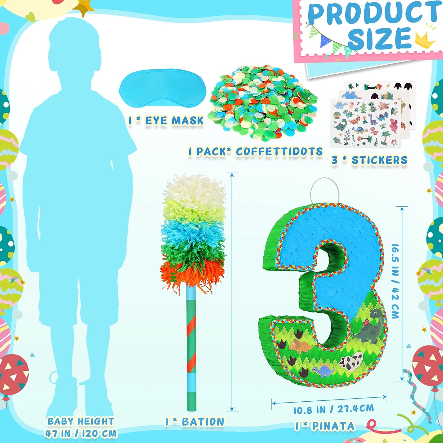 Number 3 Pinata for Birthday Party Decorations, Jungle Dinosaur Piñata Games Toy (3th)