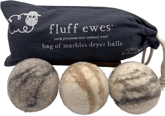 Fluff Ewes Wool Dryer Balls 3 Pack Premium New Zealand Wool Laundry Balls for Dryer, No Static Dryer Balls Laundry Reusable Cute, XL Wool Dryer Balls Cute, Baby Dryer Balls for Dryers - Marble-PawvioPets