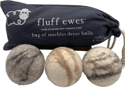 Fluff Ewes Wool Dryer Balls 3 Pack Premium New Zealand Wool Laundry Balls for Dryer, No Static Dryer Balls Laundry Reusable Cute, XL Wool Dryer Balls Cute, Baby Dryer Balls for Dryers - Marble-PawvioPets