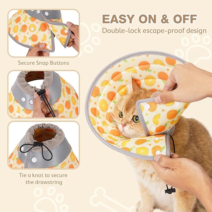 Avont Cat Cone Collar Soft to Stop Licking, Adjustable Foldable Lightweight Kitten Recovery Collar After Surgery for Small Dogs, Elizabeth Cone of Shame Alternative -Orange(S)-PawvioPets