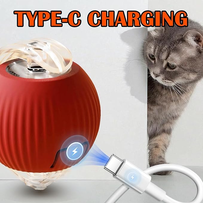 Cat Ball Toy,New Interactive Rolling Cats Dog Toy Balls 360° Smart Automatic Rolling Pet Ball, Fast Moving Toy for Dog,Interactive Toys for Cats (Red)-PawvioPets