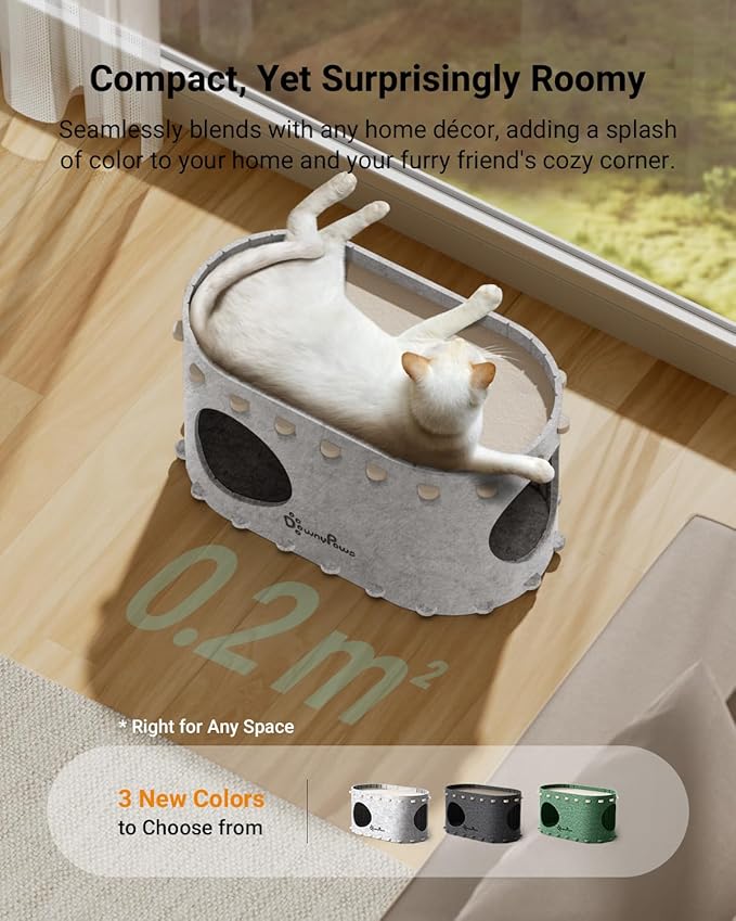 DownyPaws Cat House for Indoor Cats, Cat Bed Cave for Multiple & Large Cats Up to 22 Lbs, Scratch Resistant Peekaboo Cat Caves, Foldable Tunnel Enclosed Bed, PeekaPurr, Marble-PawvioPets