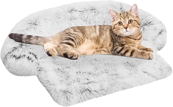 Calming Dog Bed Fluffy Plush Dog Mat for Furniture Protector with Removable Washable Cover for Large Medium Small Dogs and Cats (XS (31"x23.5"x5"), Light Grey)-PawvioPets