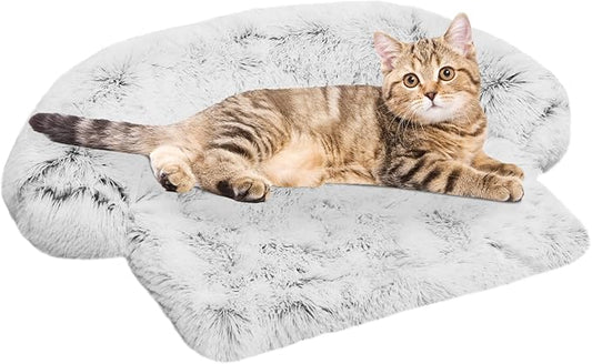 Calming Dog Bed Fluffy Plush Dog Mat for Furniture Protector with Removable Washable Cover for Large Medium Small Dogs and Cats (XS (31"x23.5"x5"), Light Grey)-PawvioPets