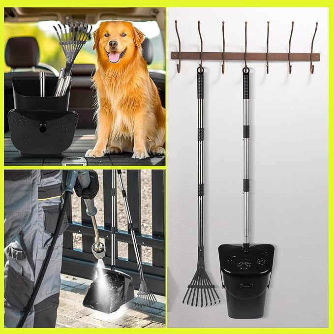 Dog Pooper Scooper with 20 Bag Attachment Long Handle Swivel Bin, Rake Heavy Duty Pooper Scooper for Large Medium Dogs Easy to Clean Poop Scooper for Yard, Grass, Gravel-PawvioPets