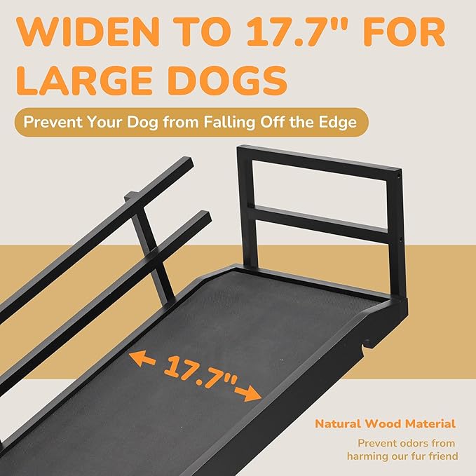 Dog Ramp for Bed, 5 Level Adjustable Dog Ramp for High Beds, Upgrade Rubber Mat High Traction Ramp with Safety Rails, Folding Pet Ramp for Bed, Couch,SUV, Natural Wood Pet Ramp for Small & Old Dogs-PawvioPets