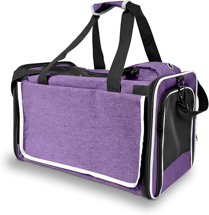 Carrying Bag for Yorkie Dog Travel Kennel Ventilated Softside Pet Carrier Tiny Dog Crate for Teacup Poodle 12lb Large Kitty Transport Cage with Cover Chihuahua Supply Purple-PawvioPets