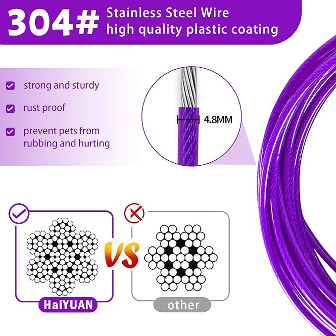 Dog Tie Out Cable - 10/15/20/25/30FT Heavy Duty for Large Dogs Up to 250LBS - Rosy Pink/Blue/Purple/Silver/Red/Green/Yellow-PawvioPets