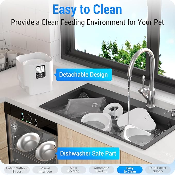 Automatic Cat Feeder with Slow Feed for 2 Cats: Timed Automatic Dog Feeder with Information Visualization Interface, Cat Food Dispenser for Multiple Pets, Detachable for Easy Cleaning-29 Cup-PawvioPets