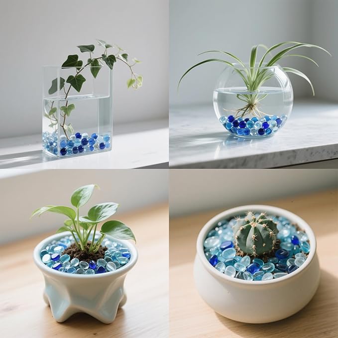 2.16LB Mix Colors Glass Beads Vase Filler Aquarium Gravel Decor Flat Glass Marbles Gems Pebbles Fish Tank Rocks Home Decorative Art Craft - 3 Colors Mixed-PawvioPets