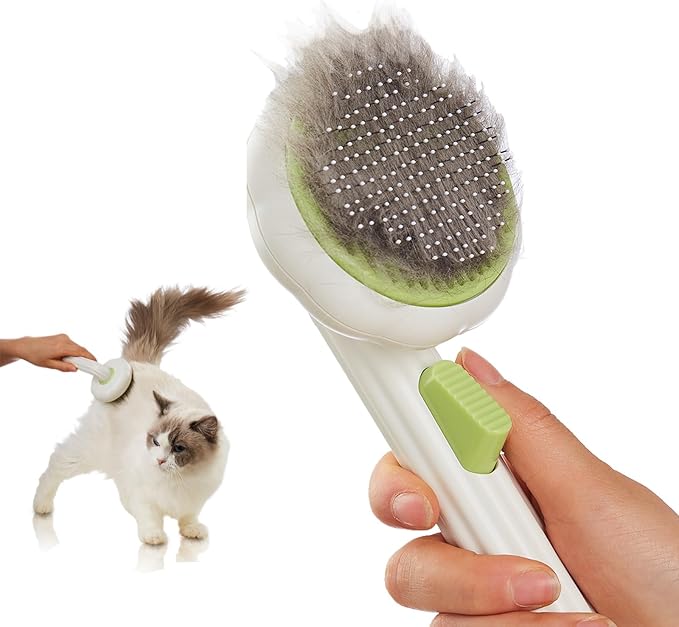 Cat Brush Dog Brush with Release Button for Shedding, Self Cleaning Cat Comb Hair Brush for Indoor Cats, Dog Deshedding Brush Grooming Kit, Pet Supplies Hair Remover Tool-PawvioPets