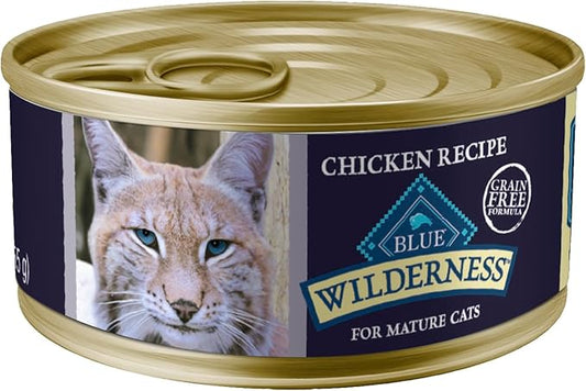 Blue Buffalo Wilderness High Protein Grain Free, Natural Mature Pate Wet Cat Food, Chicken 5.5-oz cans (Pack of 24)-PawvioPets