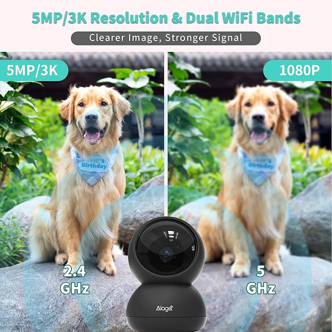 Alaga 3K Pet Camera, Dog Monitor with Phone App, 360° Pan/Tilt, Night Vision, Speaker, WiFi Cameras for Dog/Cat, Compatible with Alexa & Google Assistant, Black, Includes 1-Year Pet Time Album-PawvioPets