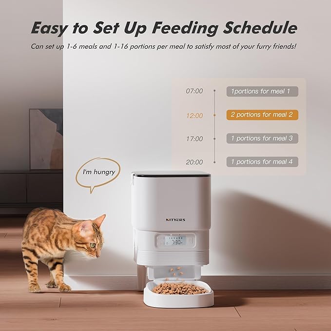 Automatic Cat Feeder - Nityers 4L Timed Cat Dry Food Dispenser, Programmable Portion Size,1-6 Meals Per Day, Dual Power Supply, Detachable Washable, Auto Pet Feeder for Cats and Small Dogs-PawvioPets