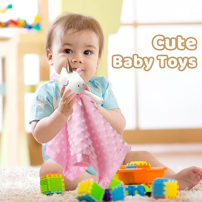 Pro Goleem Unicorn Loveys for Babies Soft Plush Pink Security Blanket for Girls Snuggle Toy Stuffed Animal Lovies for Babies Baby Girl Gifts for Newborn, Infant and Toddler, 16 Inch-PawvioPets