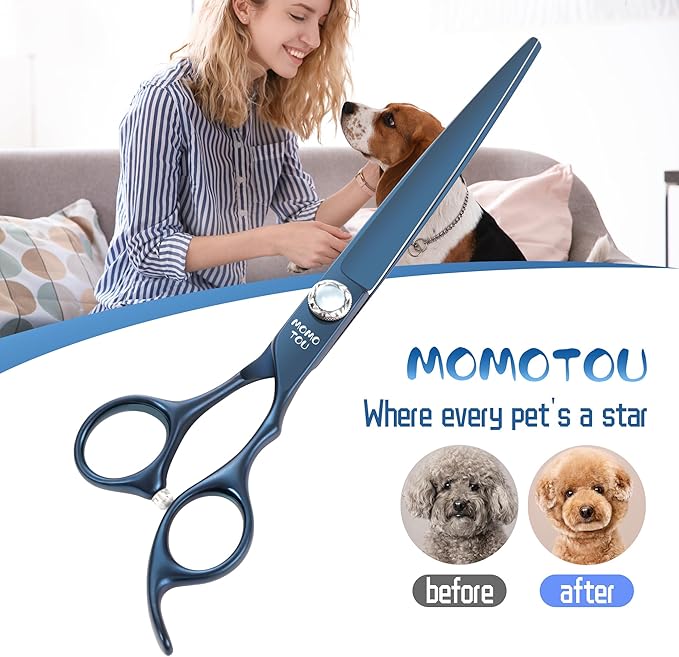 7 inch Matte Blue Straight Dog Grooming Scissors Professional 440C Stainless Steel Dog Shears Smooth Cutting Comfortable Grip and Easy to Use for Groomers and Home Use-PawvioPets