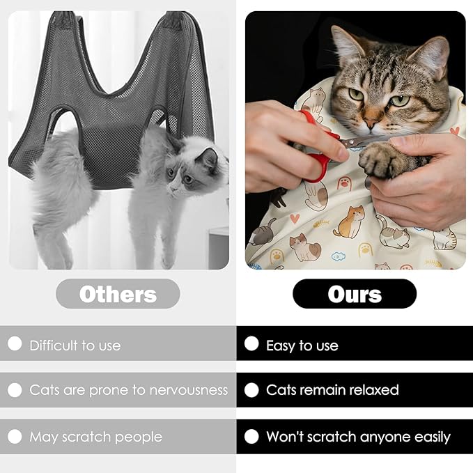 27.6"Cat Grooming Wrap, Self Adhesive Cat Wrap for Cutting Nails, Anti-Escape Calming Cat Swaddle Wrap for Medicine Ear Cleaning, Anti-Scratch Cats Burrito Restraint Blanket, Multifunctional Pet Tool-PawvioPets