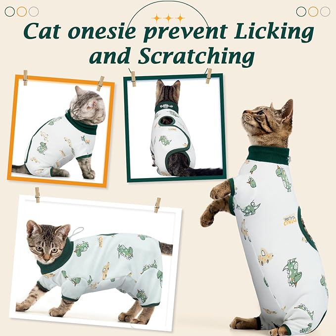 DENTRUN Cat Surgery Recovery Suit Female Male Soft Onesie, Kitten Surgical Collar Cone Alternative Shirt, Abdominal Wounds Anti-Licking Pajama for Small Pets Spay, Cat Body Suit Post Surgery-PawvioPets