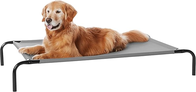 Amazon Basics Cooling Breathable Elevated Dog Bed with Metal Frame for Large Dogs, 51 x 31 x 8 Inch, Grey-PawvioPets