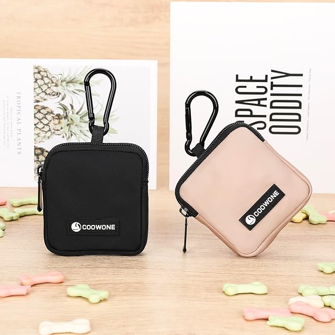 Dog Treat Pouch 2 PCS, Waterproof Small Dog Treat Bag for Leash, Hands Free Puppy Walking Bag with Carabiner, Pet Poop Bag Holder for Pet Puppy Travel or Outdoor Use, Zipper Closure to Avoid Spilling-PawvioPets