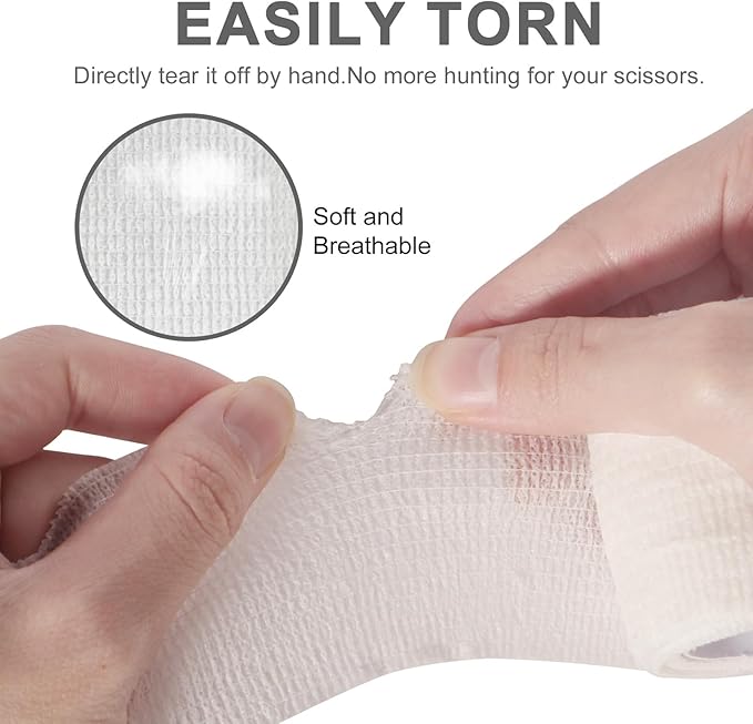 24 Pack Self Adhesive Bandage Wrap 2 Inch, White Medical Tape Elastic Cohesive Bandage Rolls Self Adherent, Self Sticking Tape First Aid Gauze for Sports, Leg, Knee, Ankle, Swelling, Wrist Sprains-PawvioPets