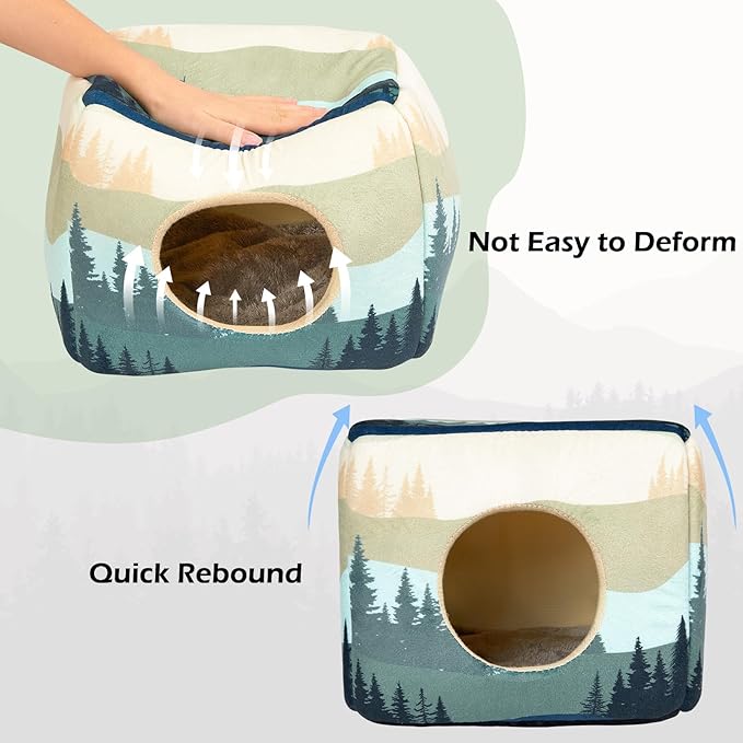 Bienbee Guinea Pig Hideout, Washable Guinea Pigs House Cozy Guinea Pigs Bed for Small Pet Bunny/Rabbit/Hamster/Chinchilla Guinea Pig Accessories Forest Landscape-PawvioPets