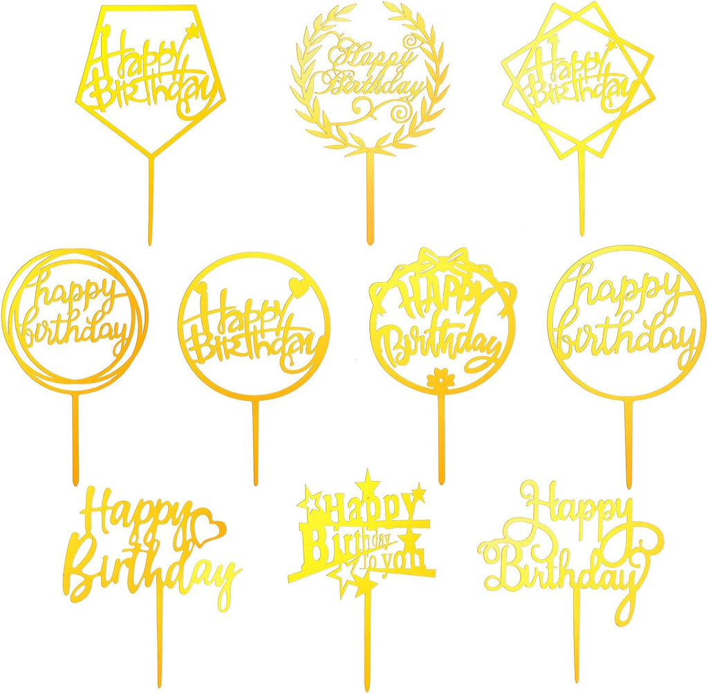 100 Pcs Gold Happy Birthday Cake Toppers Gold Acrylic Cake Topper Glitter Birthday Cake Decorations Double Sided Cake Topper for Children Supplies Accessories Decorations Figurines Ornaments