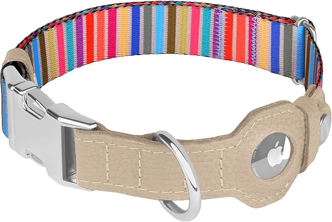 AirTag Dog Collar for Small Medium Large Breed - Adjustable Cute Pattern Dog Collar with Airtag Holder - Soft Leather Tracker GPS Apple Air Tag Pet Collars (X-Small, 9"-12" Neck Fit, Serape)-PawvioPets