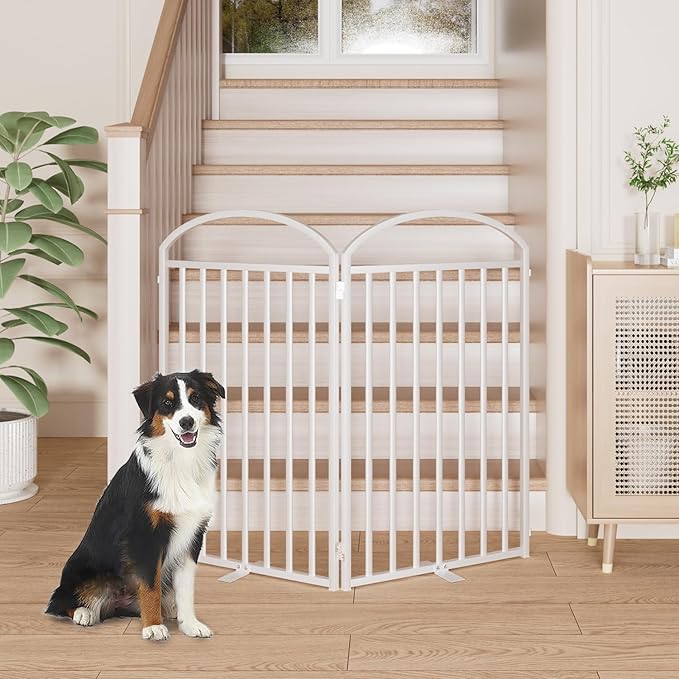 2 Panles Full Matel Freestanding Dog Gates with Door, 48"Extra Wide 36"Tall Free Standing Dog Pet Gate for Indoor & Outdoor. Foldable Pet Fences for Doorways, House, Stairs, Porch, Deck, Yard-PawvioPets