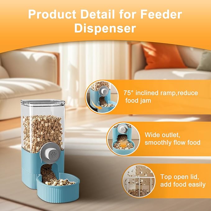 Auto Gravity Food Dispenser for Cage Hanging, 41OZ Capacity Hanging Automatic Pet Cage Feeder, Food Bowl for Cats Dogs Rabbit Ferret Chinchilla Bird Hedgehog Guinea Pig (Blue)-PawvioPets