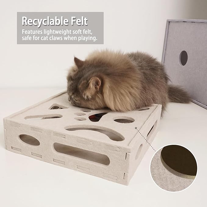 PETKARAY Felt Cat Puzzle Toy, Interactive Cat Toys for Indoor Cats, Interactive Maze for Kitten Felt Puzzle Box with Ball, Beige-PawvioPets