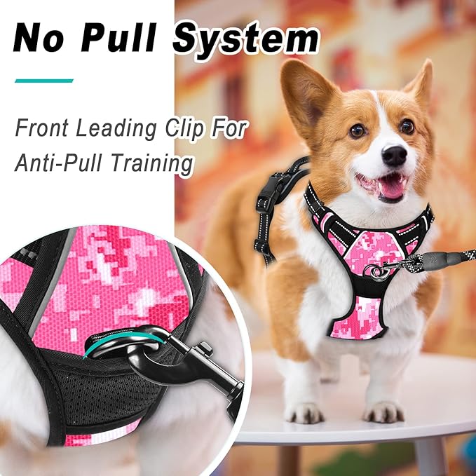 BARKBAY No Pull Dog Harness Large Step in Reflective Dog Harness with Front Clip and Easy Control Handle for Walking Training Running(Pink camo,L)-PawvioPets