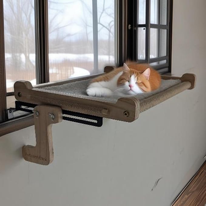 aborishthink Adjustable Cat Window Perch | Sturdy Cat Hammock Window Seat Durable Wood & Metal Frame | Breathable Cover | Ideal for Large & Heavy Cats | Easy Installation for Windowsill-PawvioPets