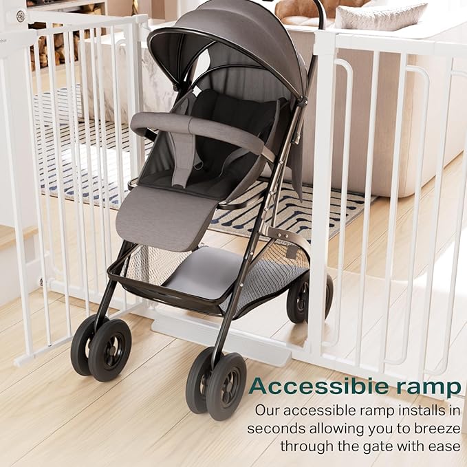 Cumbor 36" Extra Tall Baby Gate for Stairs, 29.7-57" Extra Wide Dog Gate for Doorways Hallways, Pressure Mounted Child Gate for Wide Opening, Auto Close Personal Safety for Babies and Pets, White-PawvioPets