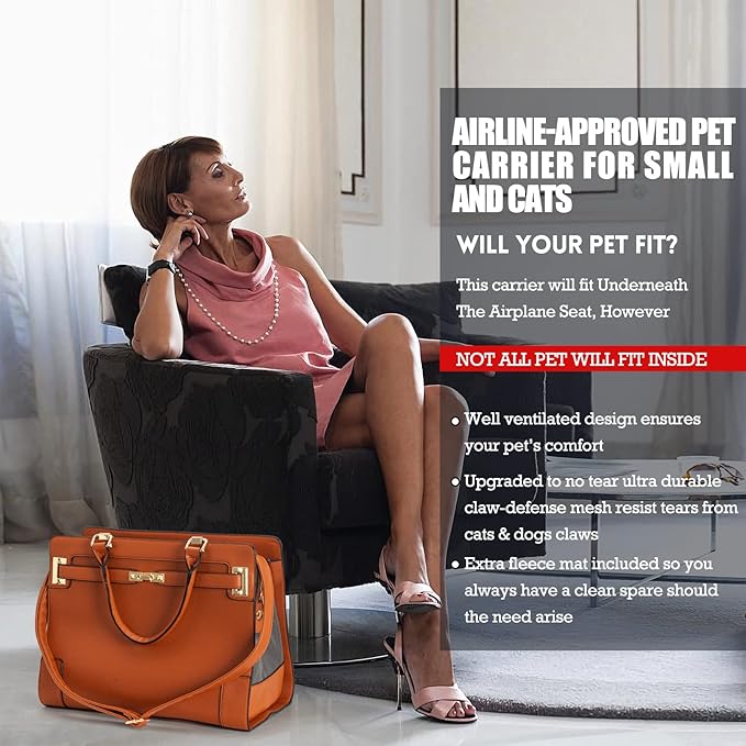 Fashion Pet Carrier Dog Cat Carrier Purse Soft-Sided Leather Handbag Pet Tote Bag for Small Dogs Puppy and Cats TSA Airline Approved (Brown)-PawvioPets