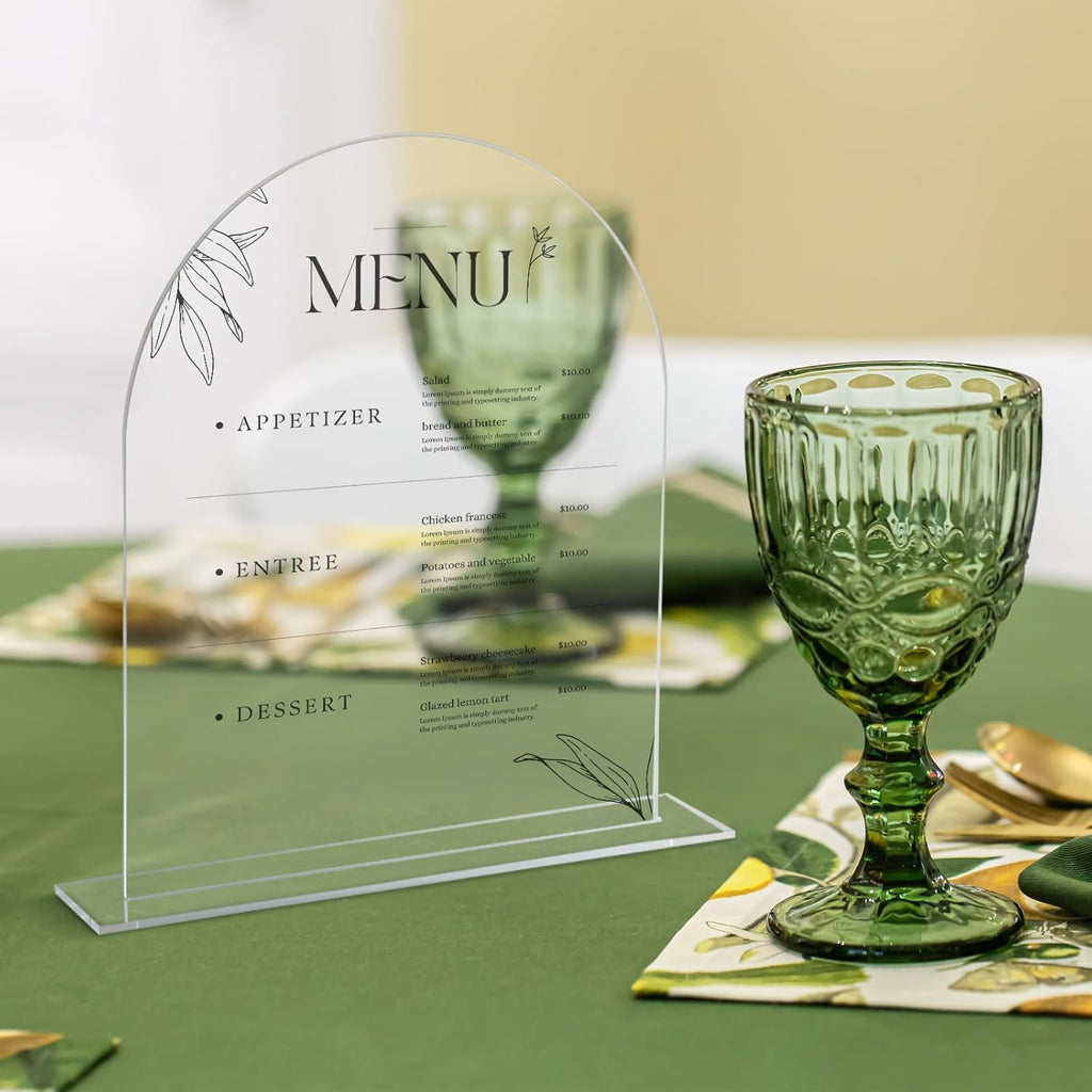 UNIQOOO 10 Pack Acrylic 8x10 Clear Arch Table Sign for Wedding with Holders, 1/8 in Thick, DIY Blank Arch Sign Sheet Perfect for Decoration, Party,Anniversary, Event, Stand Included