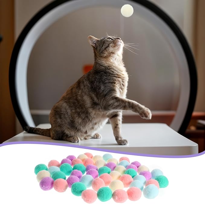 50 Pcs Cat Toy Balls 1.2-inch Colorful Cat Pom Pom Balls Soft Interactive Kitten Ball Cats Exercise Toys Fuzzy Kitten Interactive Playing Quiet Toy for Cats Pet-PawvioPets