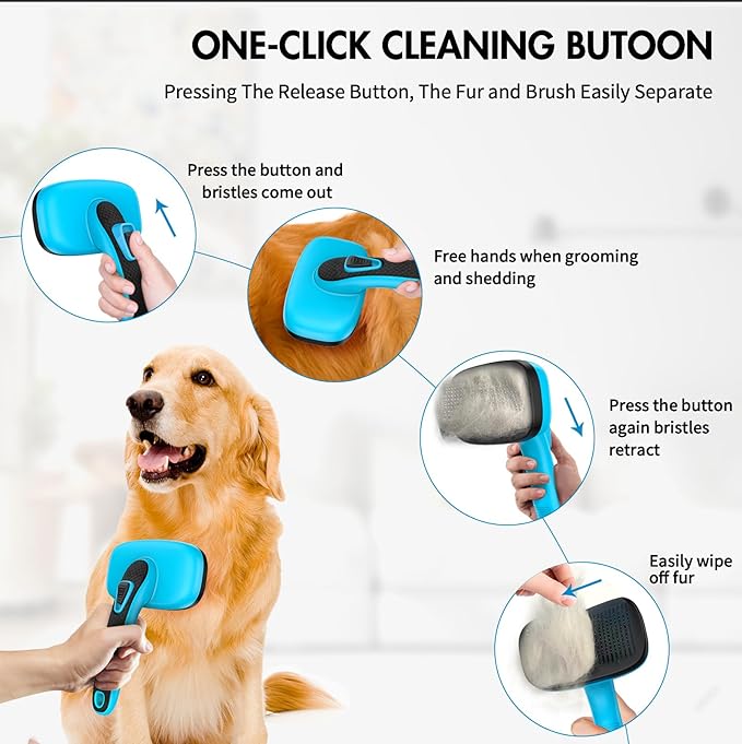5 PCS Dog Grooming Brush Kit – Self Cleaning Slicker Brush for Shedding Short & Long Haired Dogs & Cats. Removes Loose Fur, Undercoat, Mats, Tangles. Suit for Small, Medium & Large Pets. Blue-PawvioPets