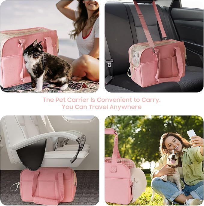 Dog Purse Carrier for Small Dogs, Soft Soft Sided Folding Dog Carriers for Small Dogs Medium Cats Puppies up to 15 Lbs, Washable Breathable Puppy Carrier for Outdoor Travel (Large Pink)-PawvioPets