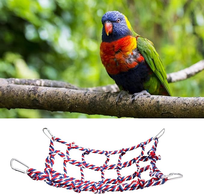 2 Pack Large Colorful Bird Rope Net, 14 × 10 Inches Rat Climbing Rope Net, Pet Hanging Hammock, Bird Ladder Rope Bridge, Small Animal Rope Net Toy, Cage Accessories for Rat Hamster Bird Ferret-PawvioPets