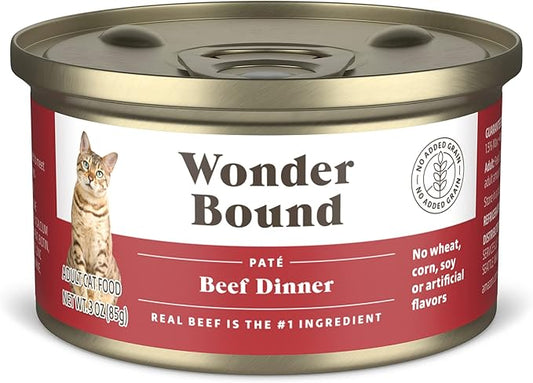Amazon Brand - Wonder Bound Wet Cat Food, Paté, No Added Grain, 3 oz cans, Pack of 24 (Beef)-PawvioPets