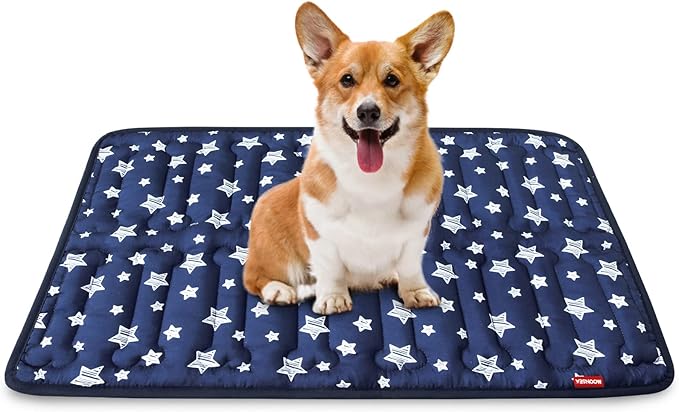 Dog Crate Mat (30" X 19"), Soft Dog Bed Mat with Cute Prints, Personalized Crate Pad, Anti-Slip Bottom, Machine Washable Kennel Pad, Navy-PawvioPets